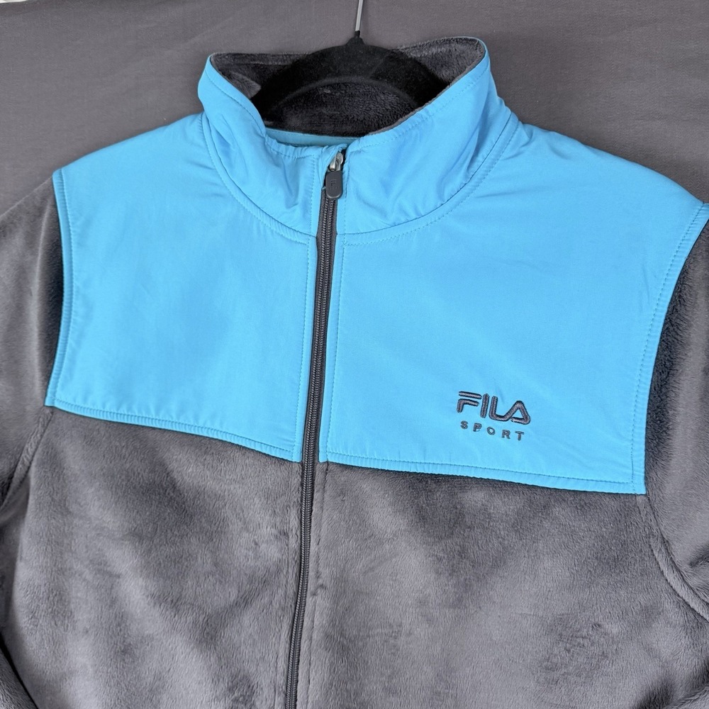 FILA Sport Mens L Gray Blue Colorblock Full Zip Jacket Stand-Up Collar